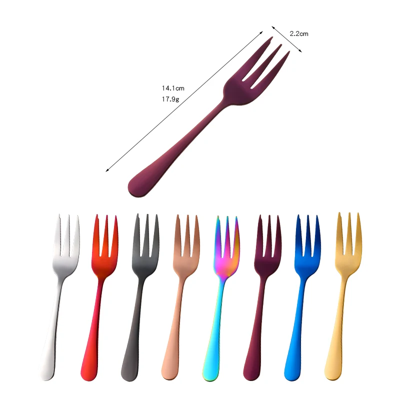 

10PCS Fruit Fork Stainless Steel Cake Forks For Dessert Red Small Tea Fork Rainbow Dessert Fork For Snack Dinnerware Set Cutlery