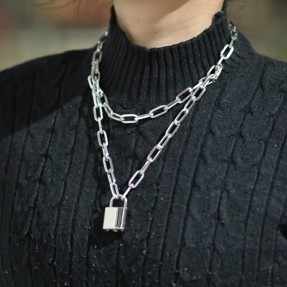 Newest Double Layer Key Lock Necklace 