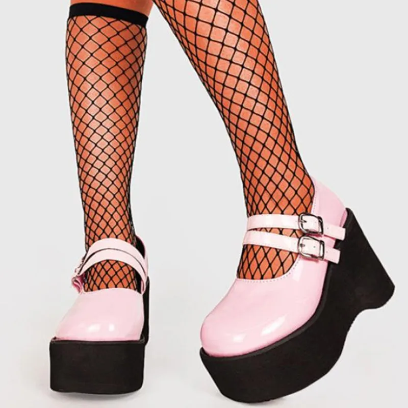 Women Pumps Mary Jane Super High Heel Platform Wedge Spring Ladies Sandals Belt Buckle Classic Sweet Punk Female Lolita Shoes