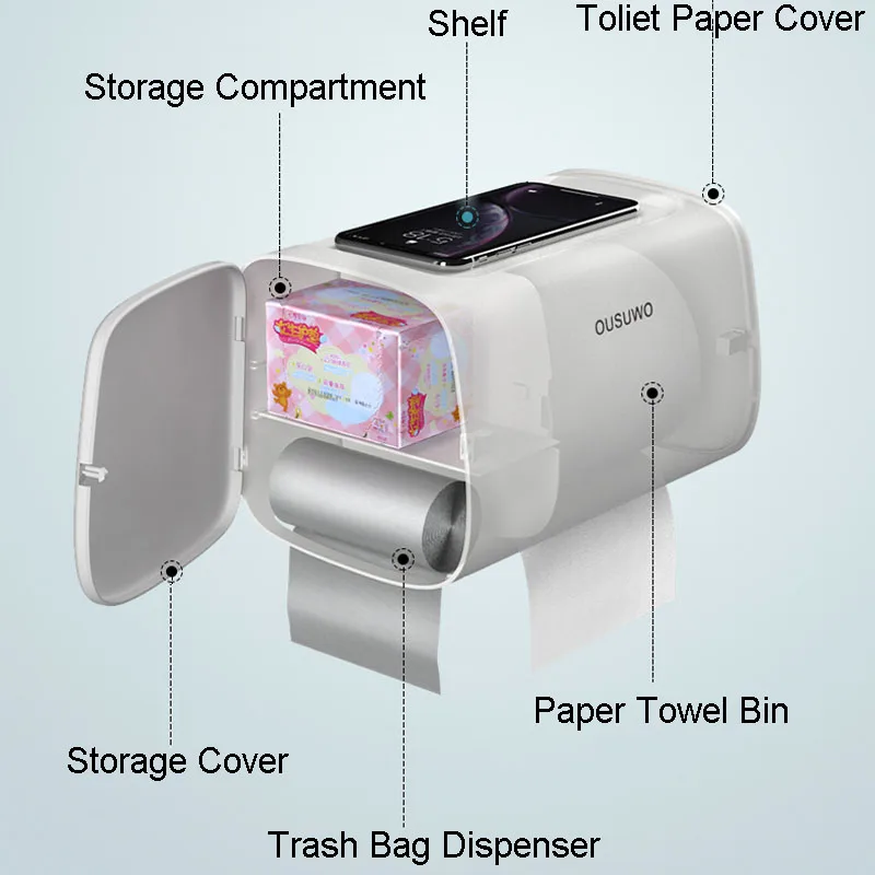 GOALONE держатель для туалетной бумаги настенный ящик для хранения для ванной комнаты водонепроницаемый диспенсер для туалетной бумаги клейкая, на тканевой основе коробка с полкой