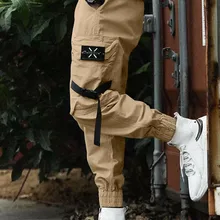 Мужские брюки-карго с лентами, мужские красивые шаровары для бега, Harajuku, спортивные штаны, хип-хоп поп-брюки, уличная одежда, мужские тактические брюки размера плюс