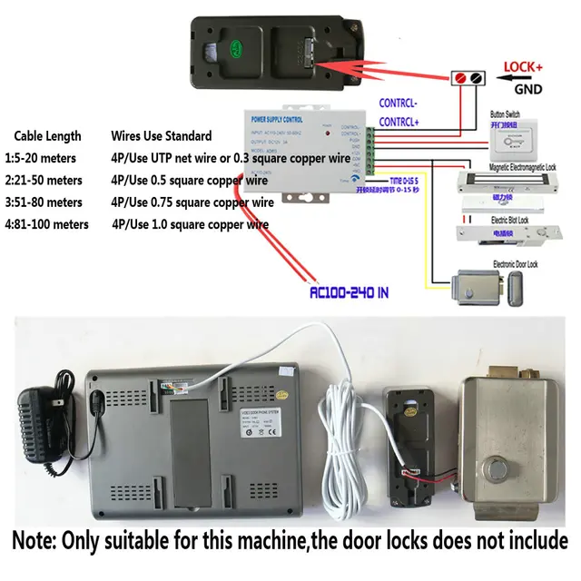 Visual Intercom 7 Inch Video Door Bell Kit  Camera  Monitor Night Vision Visual Doorbell  Lock Sytesm 6