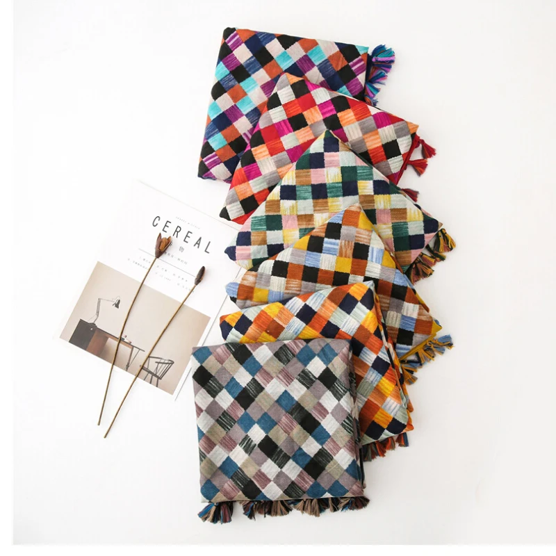 Fashion Women grid Scarf Long size 180x90cm Cotton scarves Winter Lady Scarves Soft Shawl Wrap Scarf Elegant for Christmas  (46)