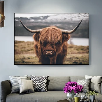 

Highland Cow Wild Animals Canvas Painting Cattle Posters and Print Nordic Scandinavian Wall Art Picture for Living Room Decor