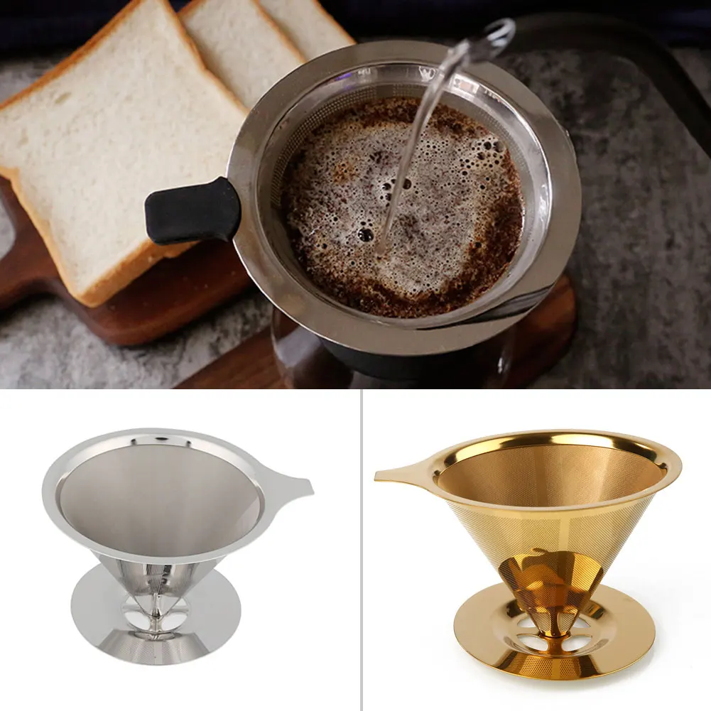 Coffee Filters 4 Coffee Filter Stand Funnel Funnel Double Layer Coffee Filter Holder Practical Stainless Steel Reusable