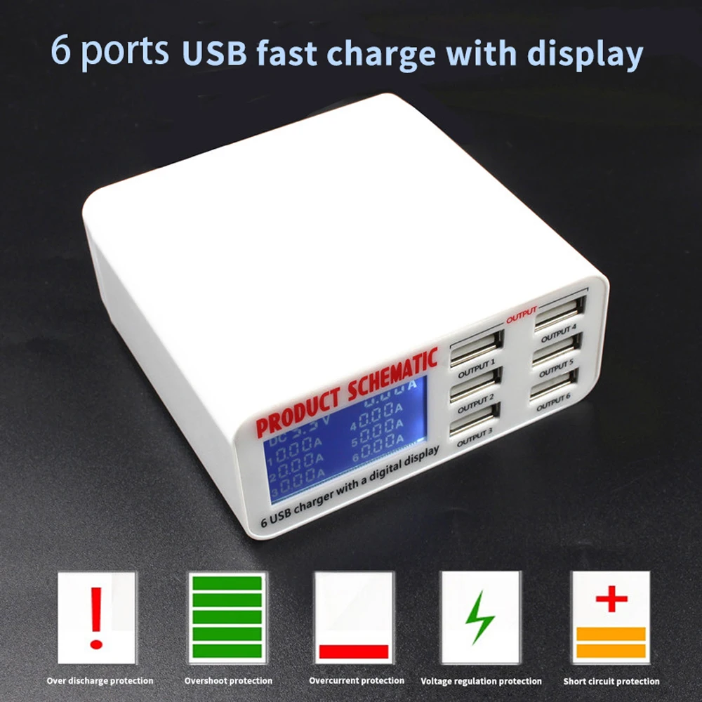 6 USB зарядное устройство розетка Быстрая зарядка 3,0 зарядная станция быстрое зарядное устройство адаптер питания ЖК-дисплей для IPhone X XS 8 xiaomi samsung