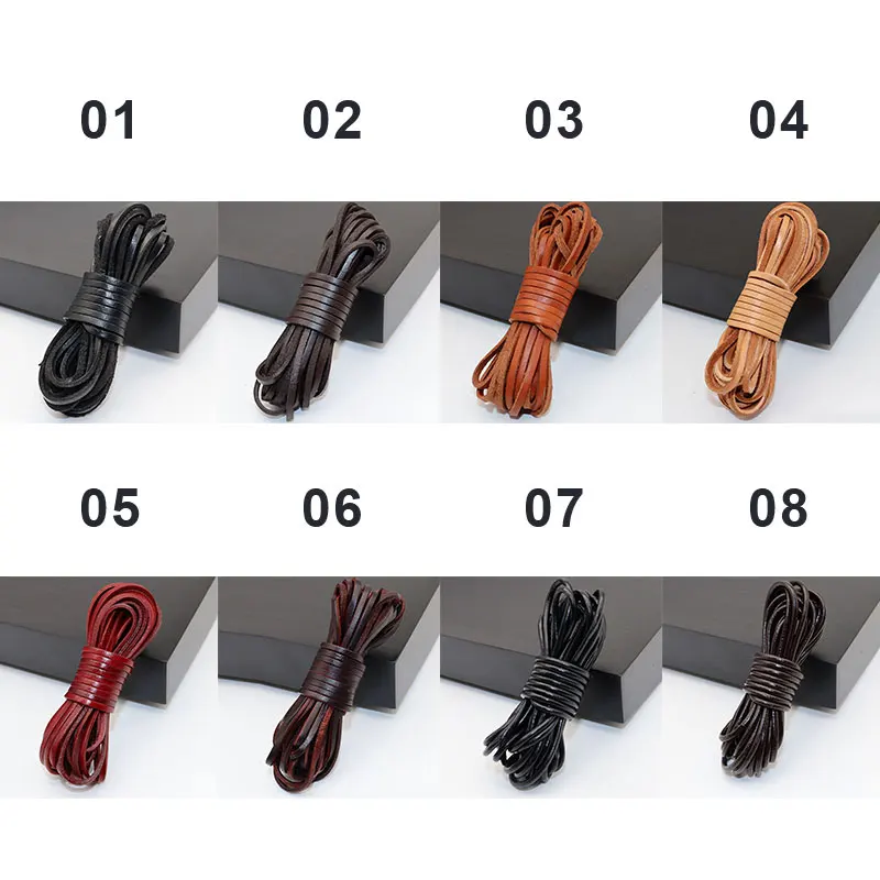 Description Picture 2 of item1/1.5/2/2.5/3/4mmx5m Solid Color Round Flat Genuine Leather Cords DIY Handmade Necklace Jewelry Bag Handle Beading Making Rope