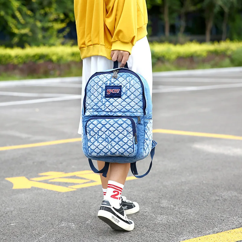 

Schoolbag female students Korean version of the campus Mori Department fresh denim canvas backpack female Joker backpack