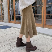 Харадзюку, утолщенная юбка из меха норки, Женская Корейская юбка с высокой талией, женская простая однотонная свободная прямая юбка, Женская