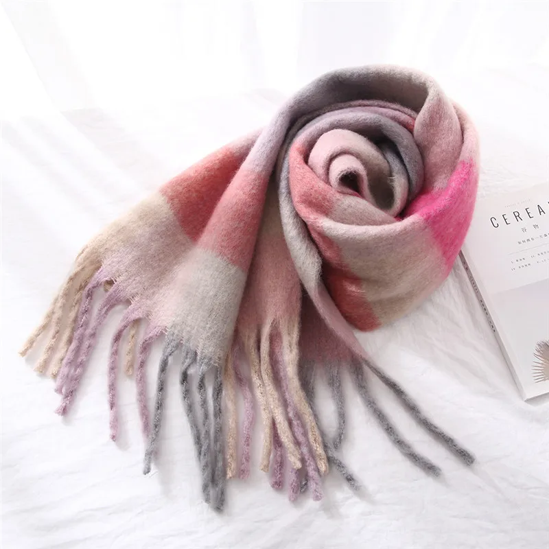 250cm Pink Palid Cashmere Blanket Long Scarf for Women Colorful Shawl Winter Warm Ladies Scarves Wrap Female Poncho Stole