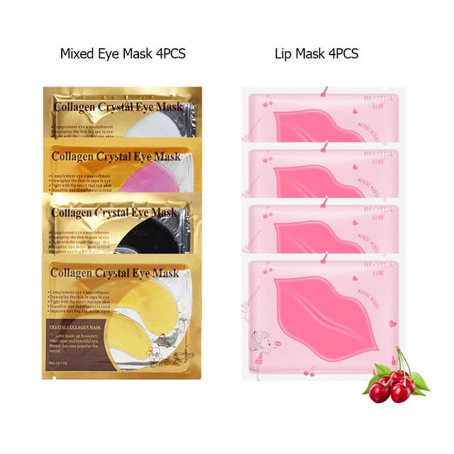 Golden Eye Mask Cherry Lip Mask Skin Care Set  Deeply Moisturizing Remove Dark Circles Anti Aging Skincare Gel Patches