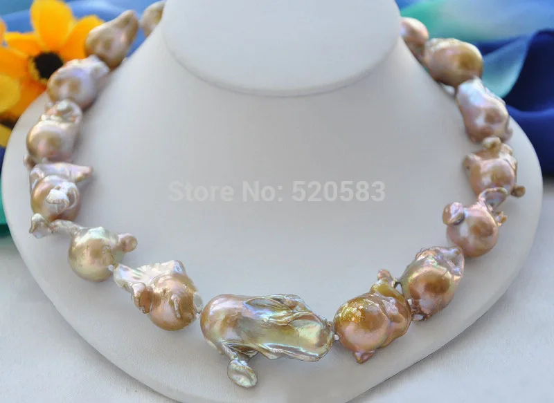 BIG 35mm lavender BAROQUE KESHI REBORN PEARL NECKLACE 19inch NEW |