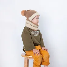 Коллекция года, модный детский комплект из двух предметов, шапка, шарф, Лоскутные Шапки, перчатки на лямках, детская шапка, теплые комплекты для детей, зимняя повседневная плюшевая одежда
