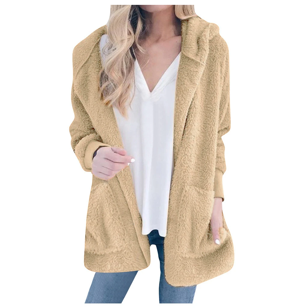 Women Autumn Winter Jacket Coat Hood Luxury Fleece Jacket Fluffy Jackets Overcoat Casual  Plus Size Outwear 822
