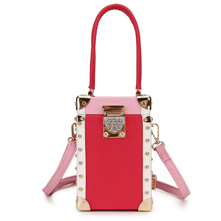 Хорошее качество, роскошная Бриллиантовая Пряжка, вышитая цветная коробка, стильная женская сумка, сумка через плечо, мини-сумка, сумка на плечо, сумки - Цвет: pink B