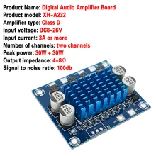 Dc 8-26v 3a C6-001 2.0 canais de áudio estéreo digital placa amplificador de potência tpa3110 XH-A232 30w + 30w