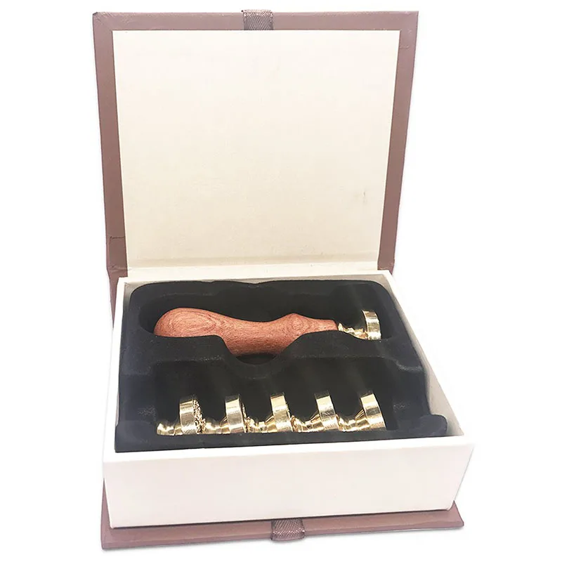 

Wax Seal Stamp Set, 6 Pieces Sealing Wax Stamps Copper Seals + 1 Wooden Hilt, Vintage Retro Classical Initial Wax Stamp Kit