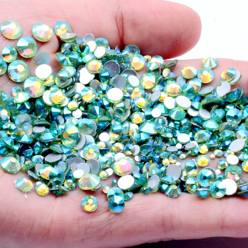 

Round Flat Back Light Green AB Non Hotfix Glitter Rhinestones Peridot AB Nail Stones DIY 3d Phones Decorations Supplies