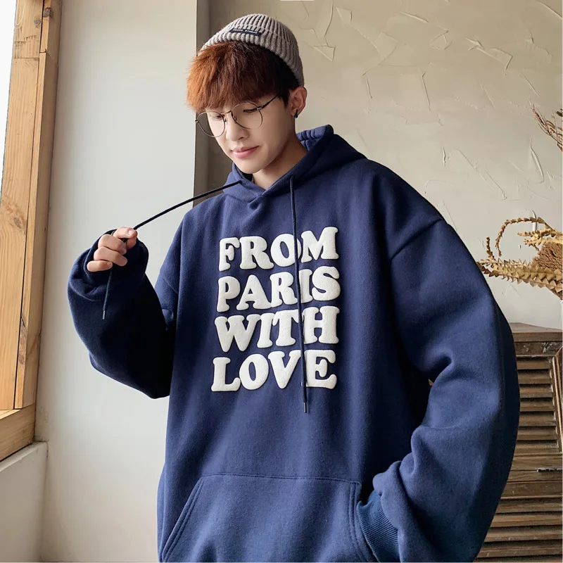

Autumn New Hoodies Men Fashion Letter Printing Casual Solid Color Hooded Pullover Man Streetwear Hip Hop Loose Sweatshirt S-2XL