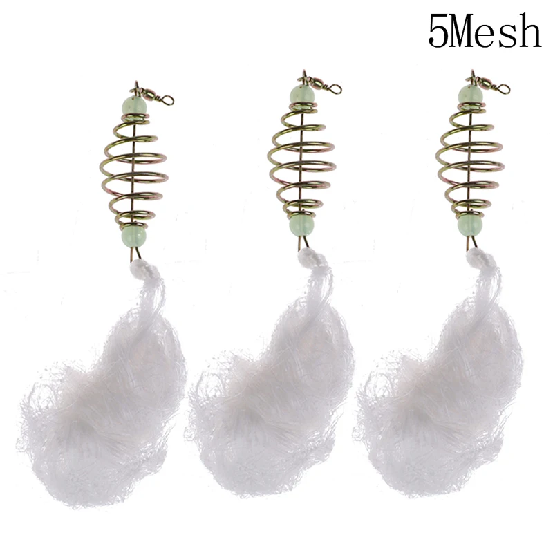 

3Pcs Fishing Net Trap Mesh With Luminous Bead Copper Spring Shoal Netting With Bait Feeder Fishing Traps Tool
