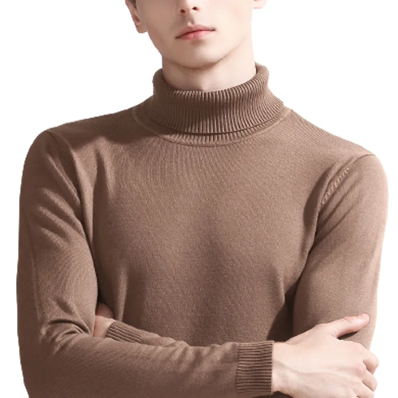 9-Цвет Свитер с воротником мужской осень-зима Стиль Мода Повседневное Slim Fit сплошной Цвет теплый пуловер мужской бренд - Цвет: Light Coffee