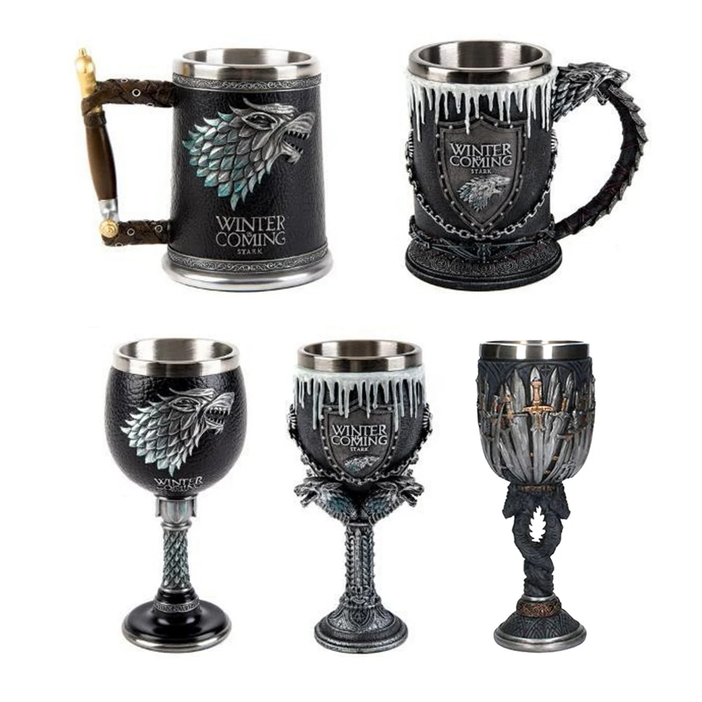 Capacity : 601 700ml Juego de Tronos Taza Stark y Tully y Targaryen y Lannister y Baratheon acero inoxidable Resina 3D café taza de cerveza Vaso Copa Taza de café todos los días 