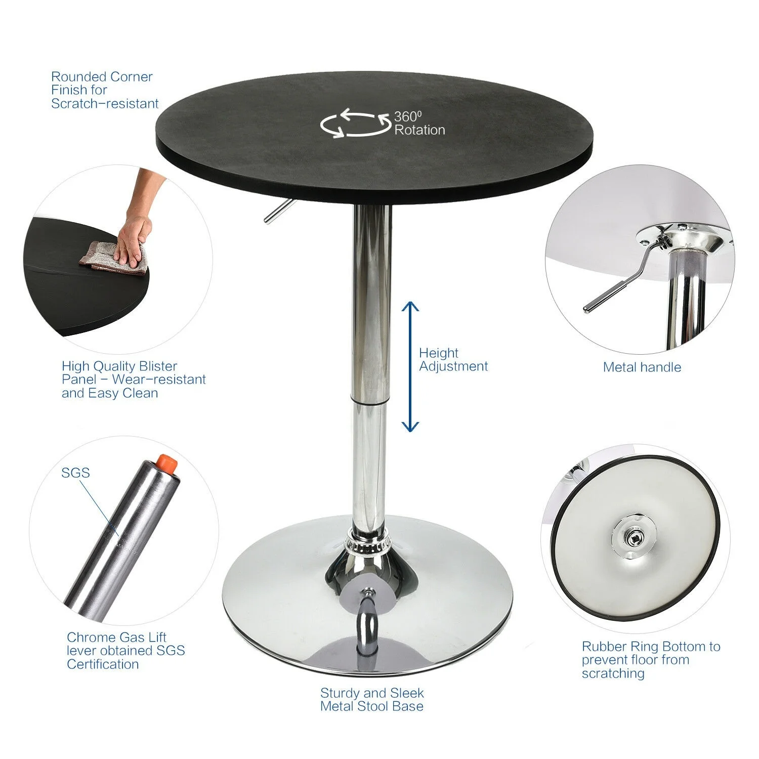 US $171.90 3 PCS Bar Table Set Adjustable Leather Swivel Chairs Pub Bistro Kitchen Dinning
