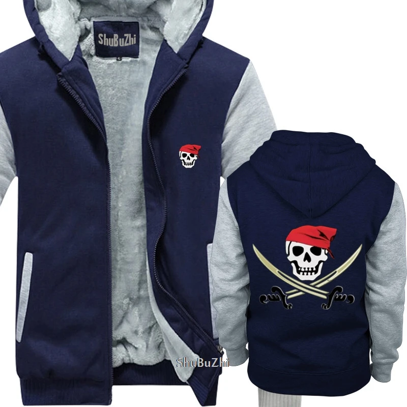 Толстый флис Jolly Roger Skull shubuzhi Мужская зимняя стеганая толстовка на молнии Модная брендовая толстовка с капюшоном Крутая толстовка с капюшоном в стиле хип-хоп