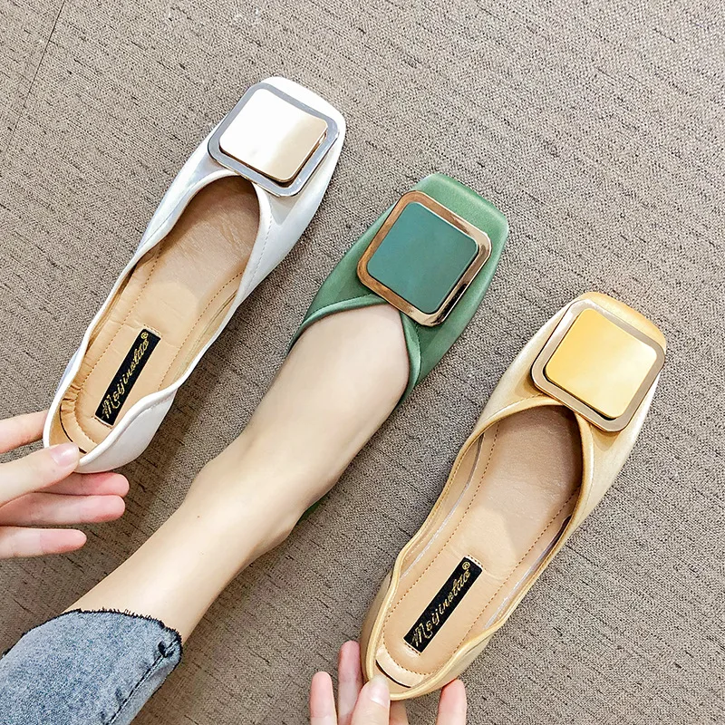 

2019 Spring Europe Fashion Square Toe Flat Shoes Woman Retro Casual Flats Large Size Soft Bottom Ladies shoes zapatos de mujer