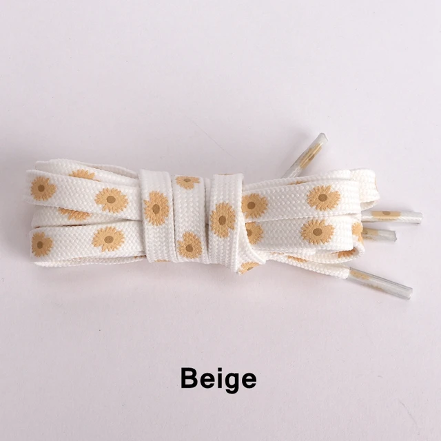Little Daisies Shoelaces Cartoon Printing Fashion Unisex Flat Shoe laces High-top Canvas Sneakers Shoelace AF1 Sports Shoelaces Beige