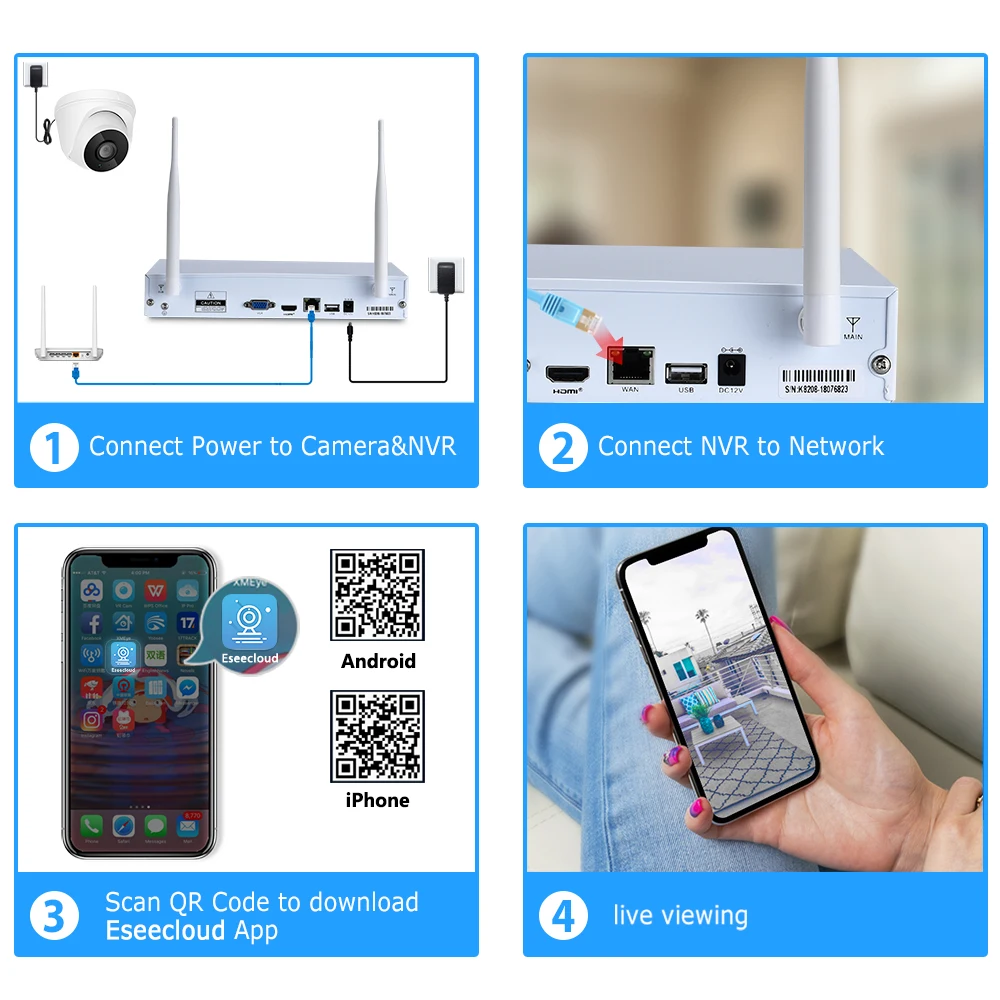 Домашняя беспроводная система видеонаблюдения Комплект 1080P 2MP HD WIFI камера камер