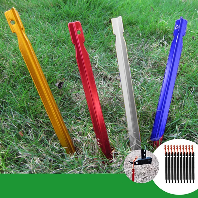 Outdoor Tent Nail Peg Accessories 10 Pieces Pegs 18cm Aluminum Stake With Rope Equipment | Спорт и развлечения