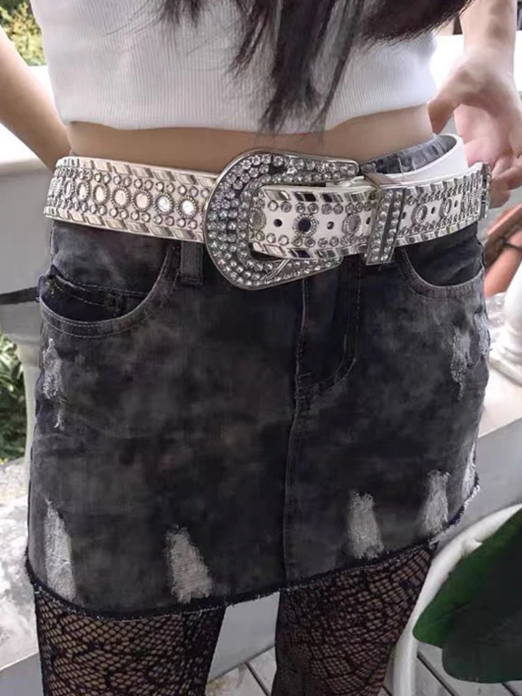 Goth Rhinestone Y2k Waist Belt Women 