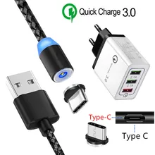 Магнитный USB кабель для Samsung Galaxy S8 S9 S10 M40 A70 A50 A30 A20E A3 A5 A7 Тип C магнит проводное зарядное устройство QC 3,0 быстро Зарядное устройство