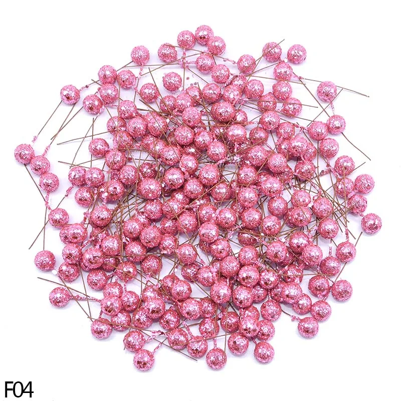 100Pcs-F04 100 шт. мини блестблестящий искусственный цветок фрукты тычинки DIY подарочная коробка украшения вишня Рождество пластик жемчуг ягоды для свадьбы - Цвет: 100Pcs-F04
