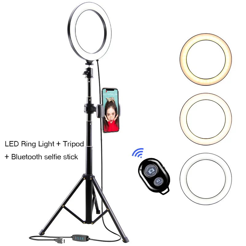 

10inch Dimmable LED Ring Light + Tripod&Bluetooth selfie stick selfie ring light with cell phone holde Video Live Makeup beauty
