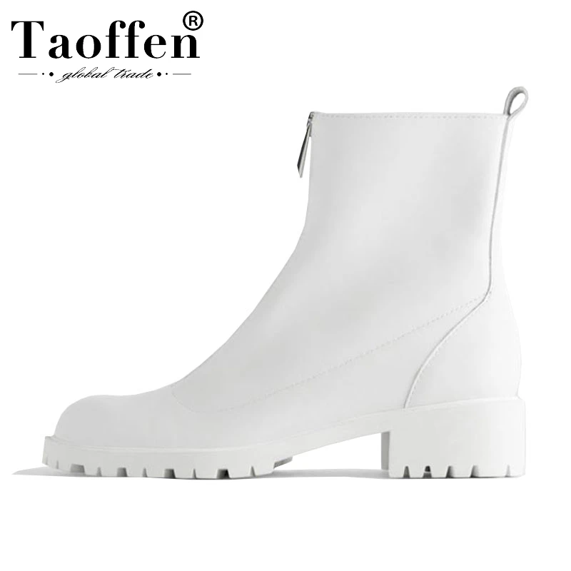 

Taoffen 2020 New Arrival Ankle Boots Round Toe Chunky Heels Winter Shoes Woman Motorcycle Boots Footwear Size 35-40