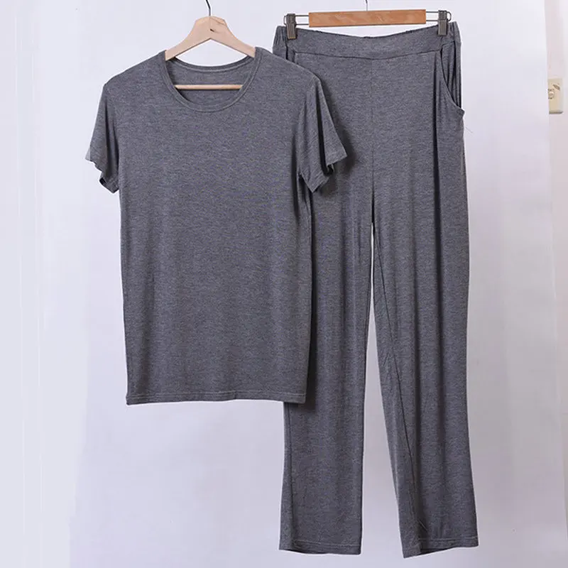 Men Pajamas Sets Summer Modal Home Wear Set Plus Size 7XL 8XL 50-160KG Soft Casual Sleep Wear Short Sleeve Top and Long Pants mens pajama bottoms Men's Sleep & Lounge