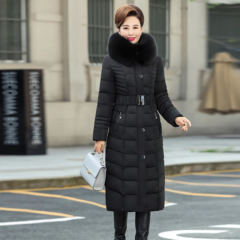 

2019 Winter New Style Korean-style Mid-length over-the-Knee Slim Fit Slimming Middle-aged Women Dress Thick Cotton Coat Large Si