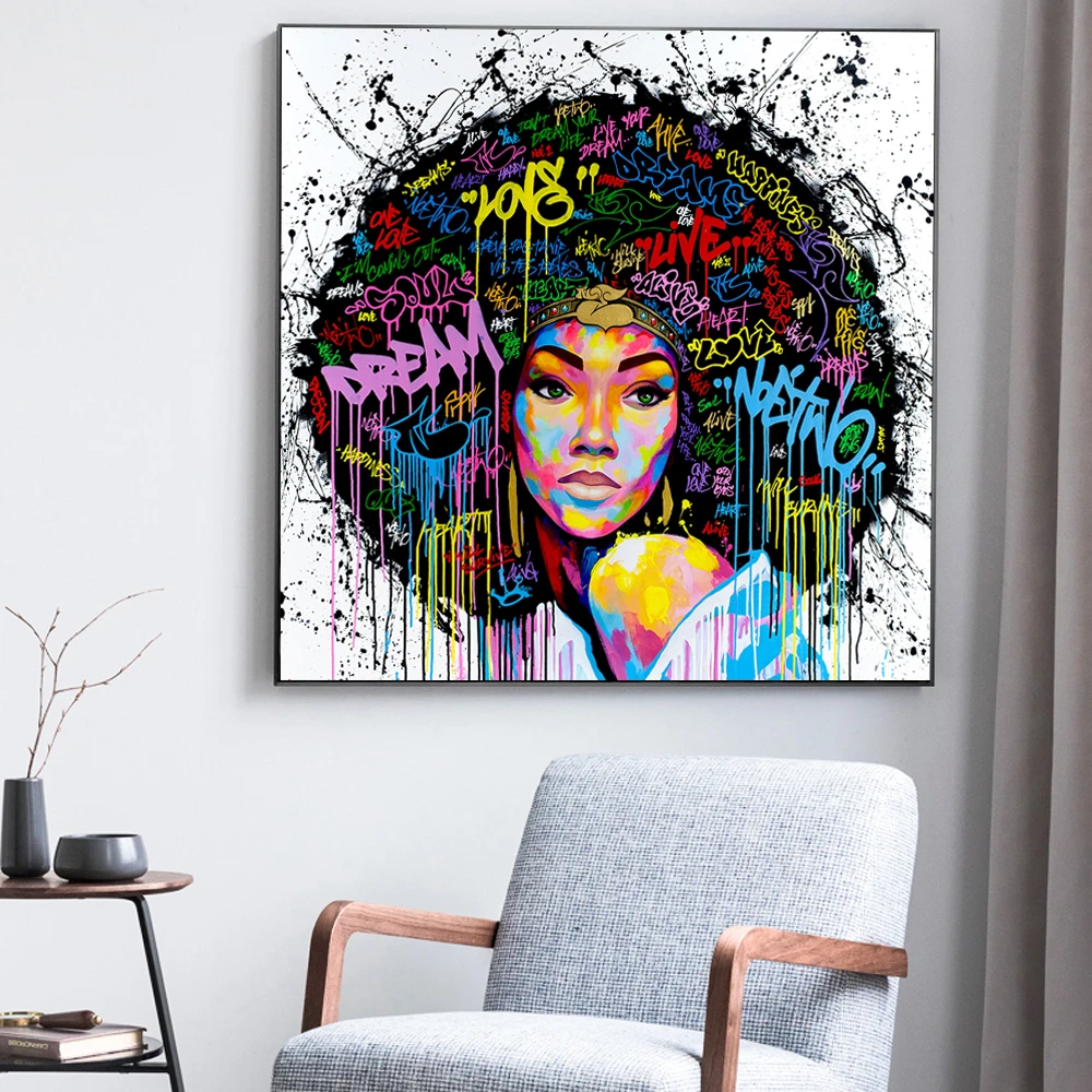 Modern African Girl Graffiti Wall Art Canvas Paintings Girl With Words Street Art Posters And Prints Wall Pictures For Kids Room Painting Calligraphy Aliexpress