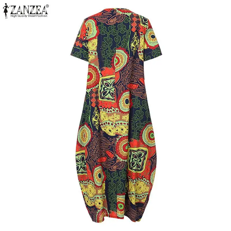 Плюс размер льняное летнее платье женское цветочный принт богемный Vestidos ZANZEA Длинное Макси платье Сарафан свободное нарядное платье халат Femme
