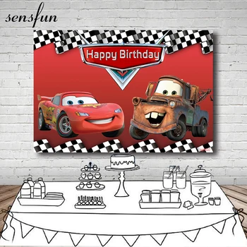 

Sensfun Custom Photography Backdrop Red Cartoon Movie Characters Cars Boys Happy Birthday Party Backgrounds For Photos Studio