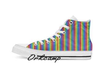 

Vertical Rainbow Custom Casual High Top lace-up Canvas shoes sneakers Drop shipping