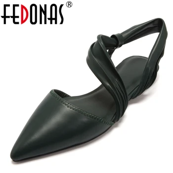 

FEDONAS Euro Style Wedding Casual Women Sandals Flats Fashion Elegant Concise New Pleated Tape Pointed Toe Shallow Shoes Woman