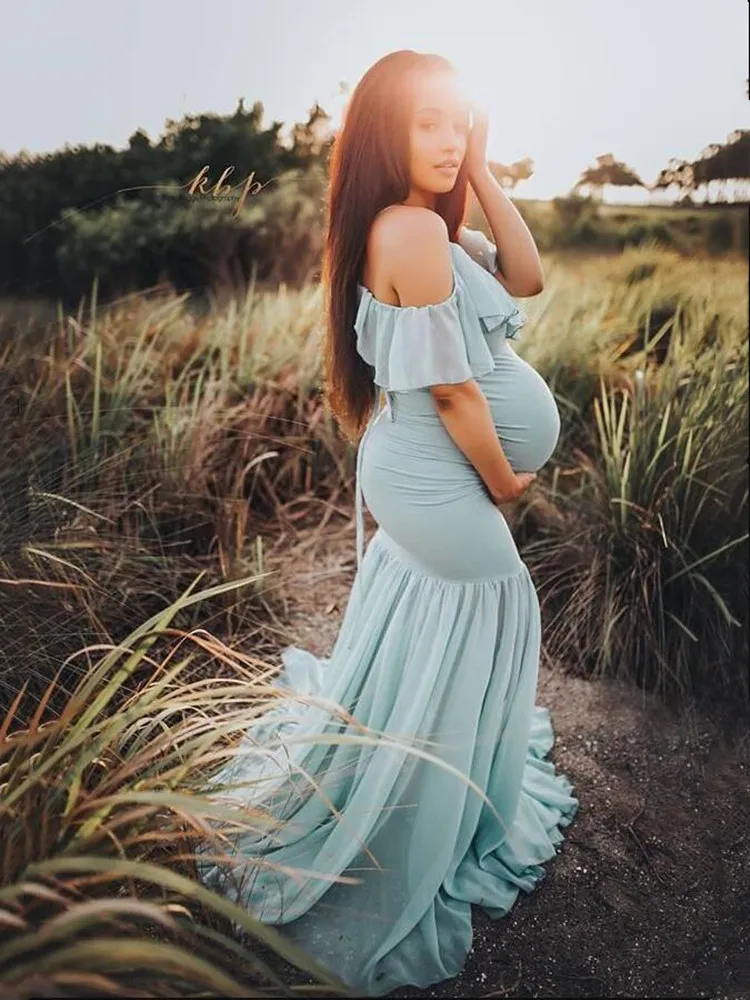 Mint green Новинка; платья для беременных; фотосессия для беременных женщин; платье для беременных; реквизит для фотосъемки; сексуальное платье с открытыми плечами; платье для беременных - Цвет: Mint green