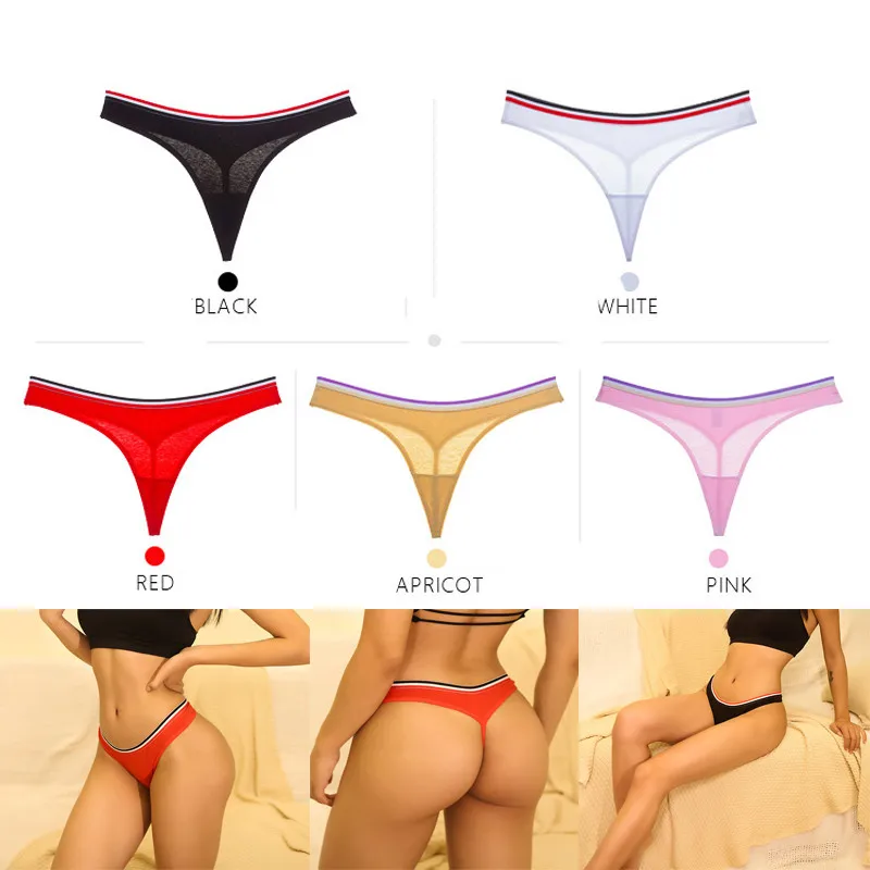 5 Colors Available Low Rise Pure Cotton Sexy G-String Thong Panties Underwear Women Sexy Sport Stripe Briefs Lingerie Pants