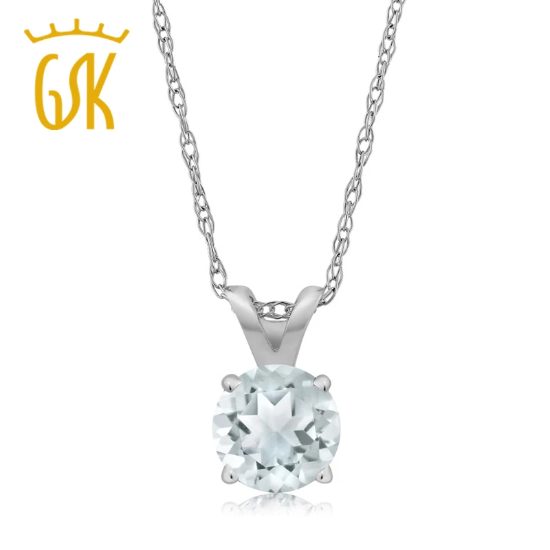 0 22 Ct Круглый Небесно Голубой Аквамарин 14K белый золотой кулон с цепочкой|pendant with