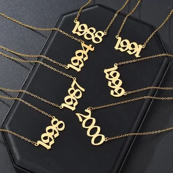 

QIAMNI Personalize 1985 to 2020 Birth Year Number Necklaces for Women Commemorating Year Birthday Gift Choker Male Female Charm