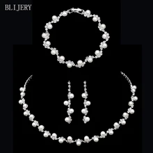 BLIJERY, модные свадебные ювелирные наборы из искусственного жемчуга, стразы, колье, ожерелье, серьги, браслет, Свадебные Ювелирные наборы для женщин