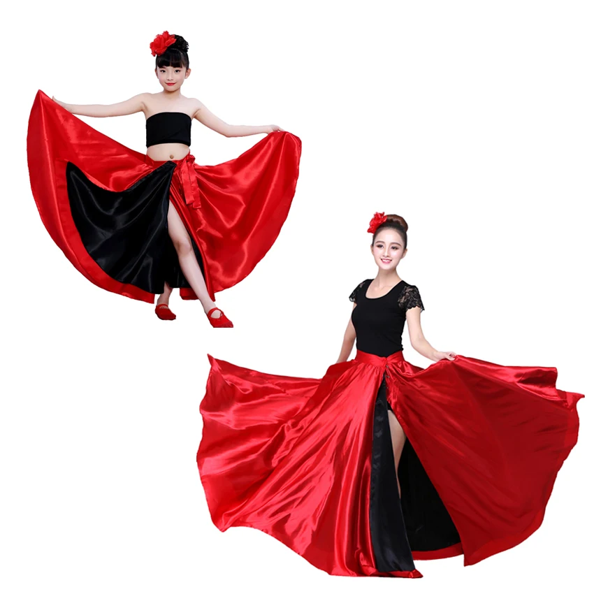 Satin Solid Spanish Flamenco Skirt Lace 